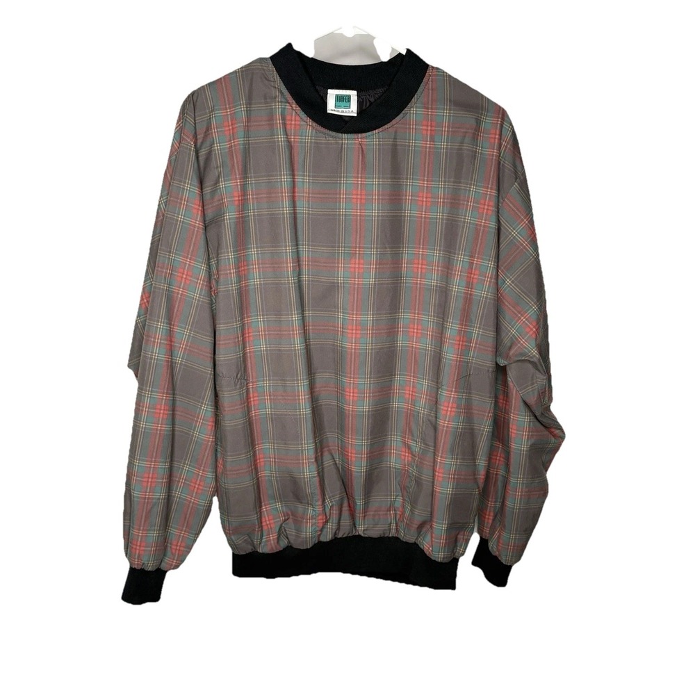 Turfer Vintage Windbreaker Men's Medium Muted Red/black Plaid Retro Look Golf